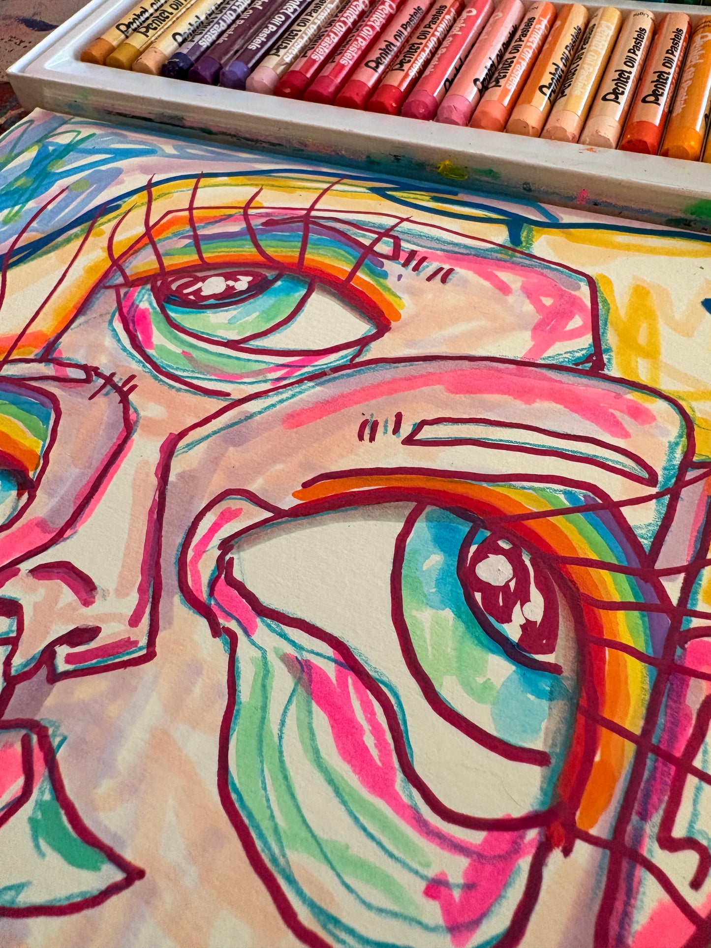 9x12 Mixed Media Abstract Cubism Art on Watercolor Paper  - Heather