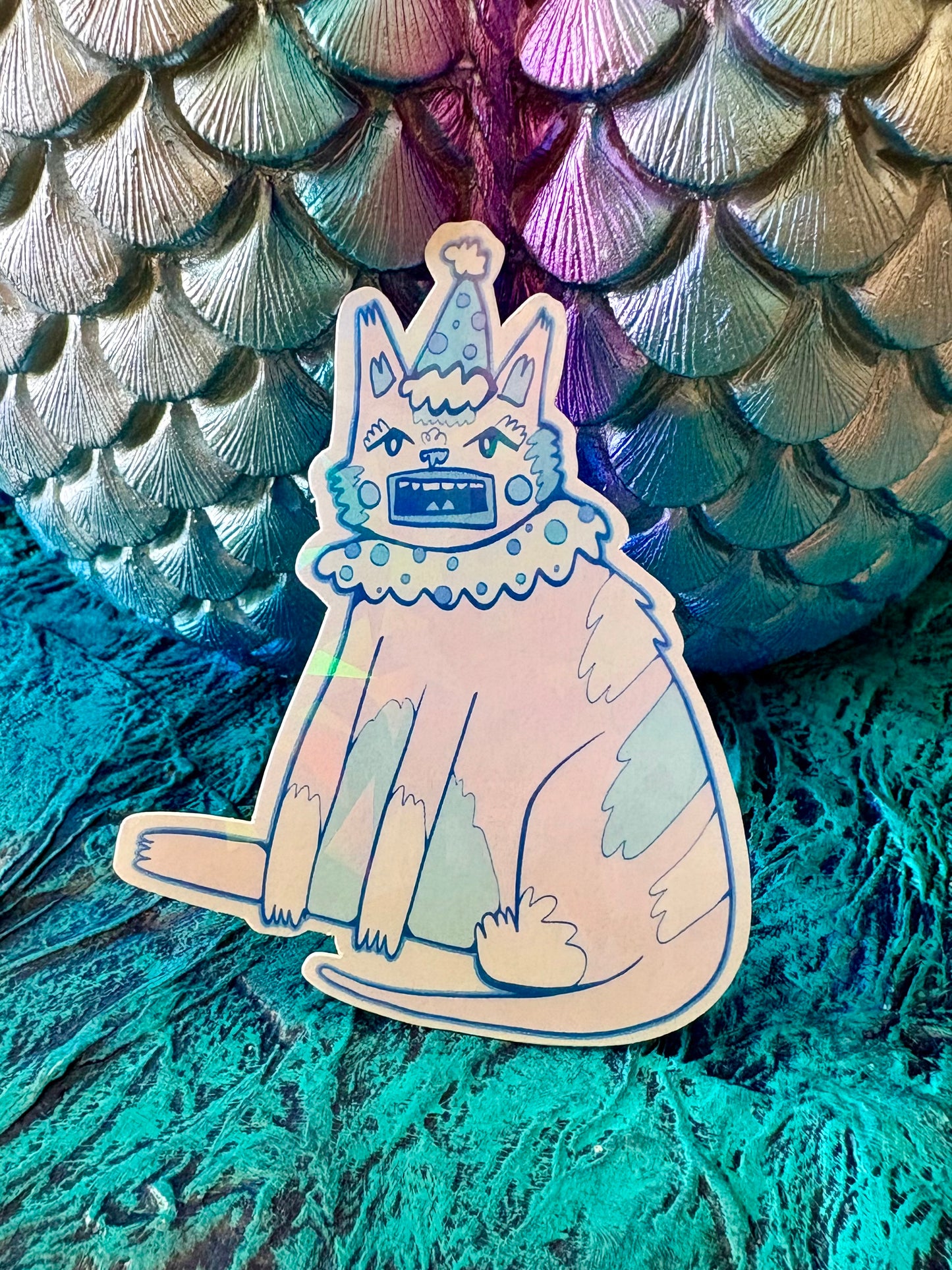 Handmade Derpy Clown Cat Sticker