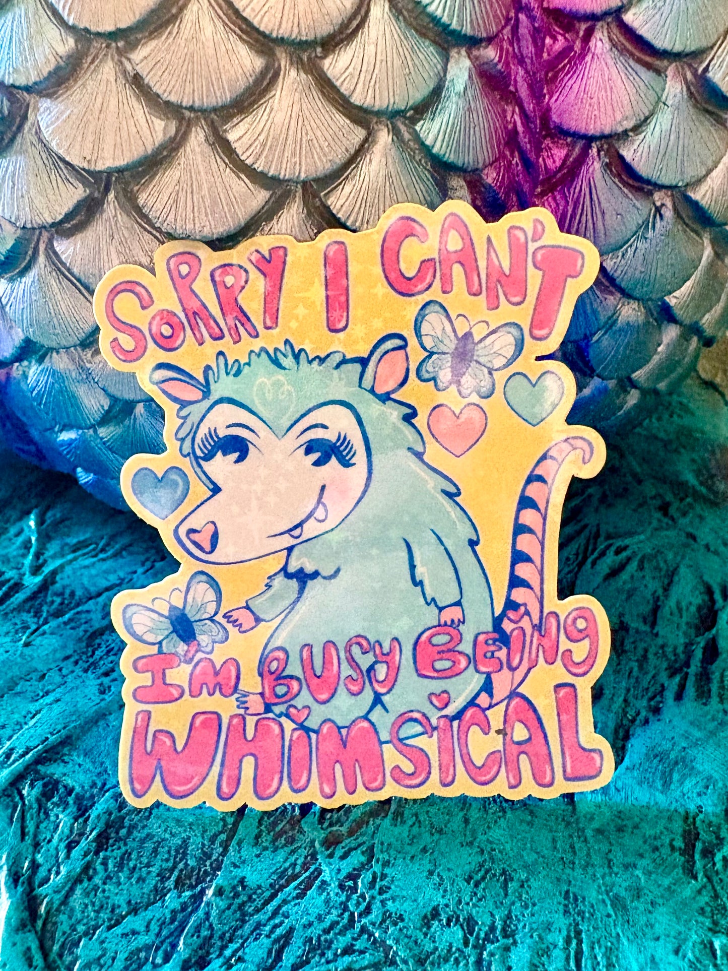 Handmade Possum Sticker: Sparkly Hand-Drawn Funny Animal Art | Busy Being Whimsical