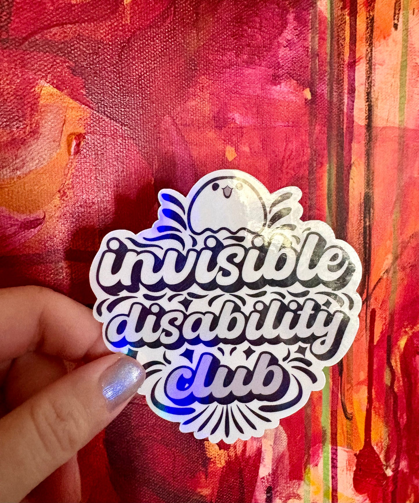 Hand Drawn Spooky Spoonie Holographic Sticker: Invisible Disability Club