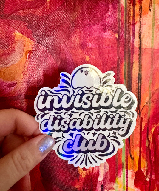 Hand Drawn Spooky Spoonie Holographic Sticker: Invisible Disability Club