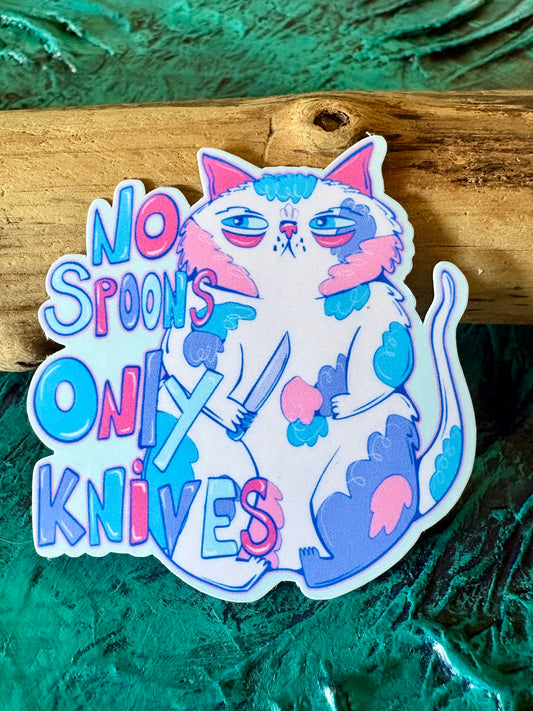 No Spoons Only Knives Cat Sticker