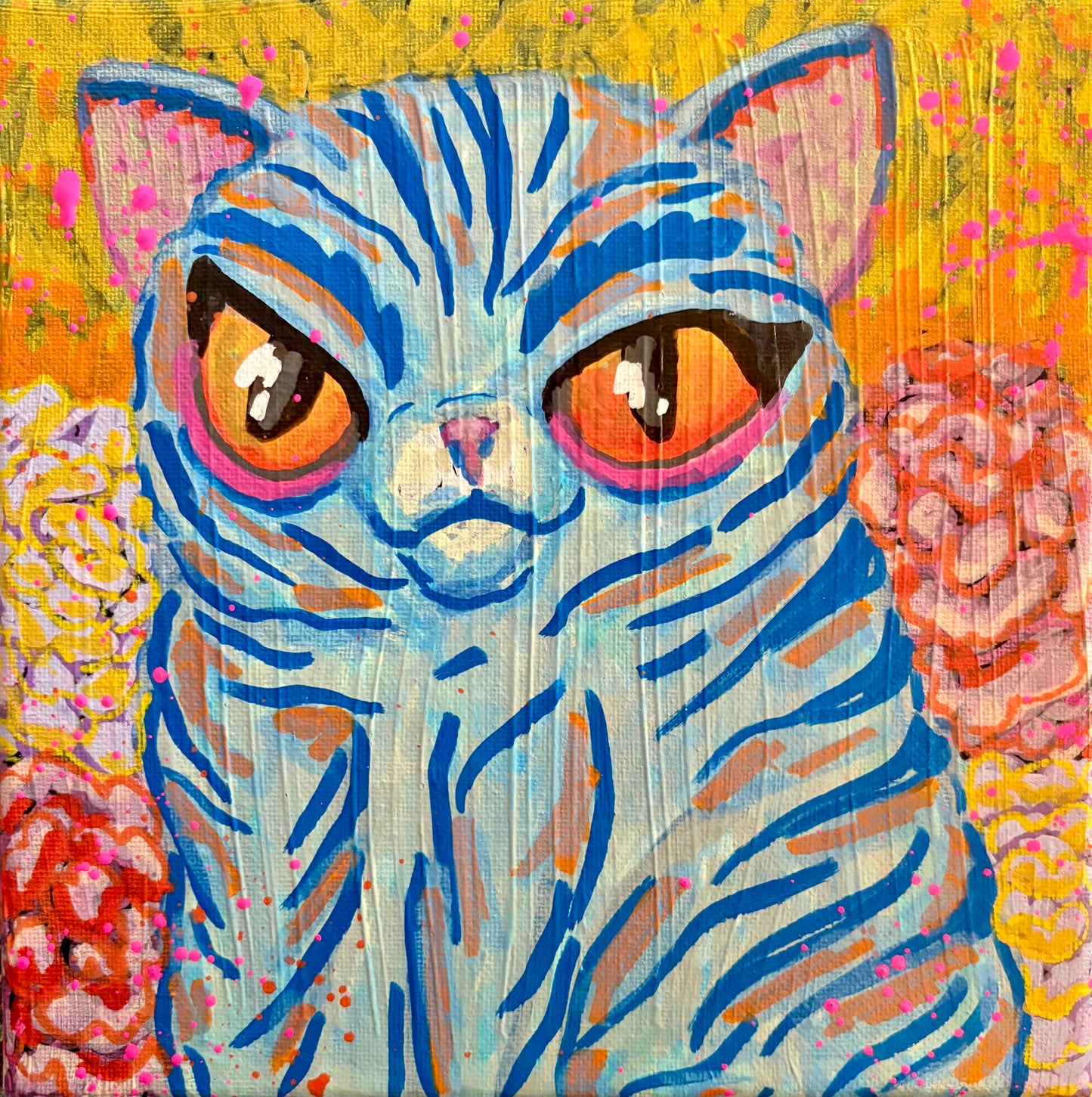 Derpy Blue Cat 8x8 inch Acrylic Painting by Hollie Day