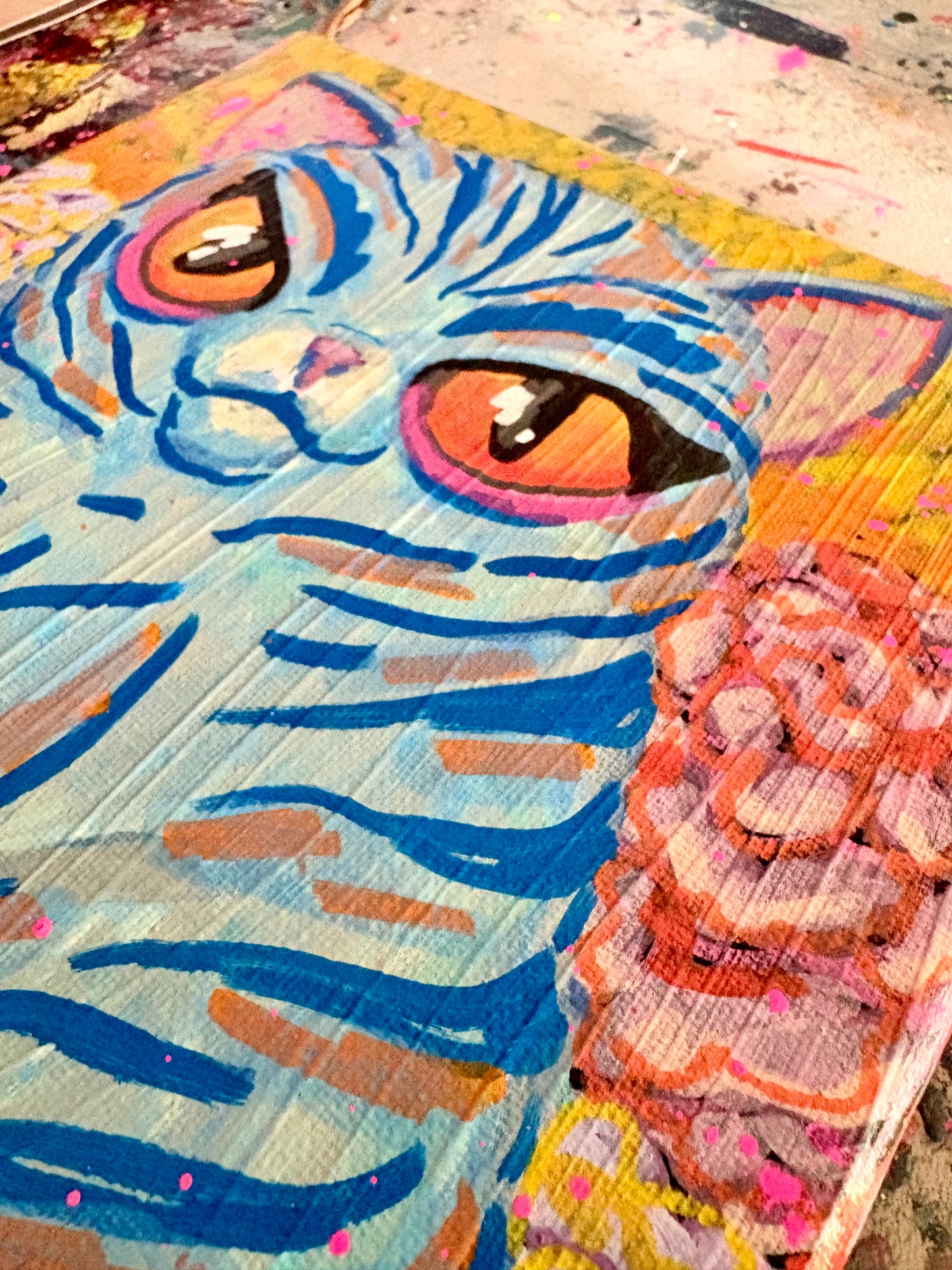 Derpy Blue Cat 8x8 inch Acrylic Painting by Hollie Day