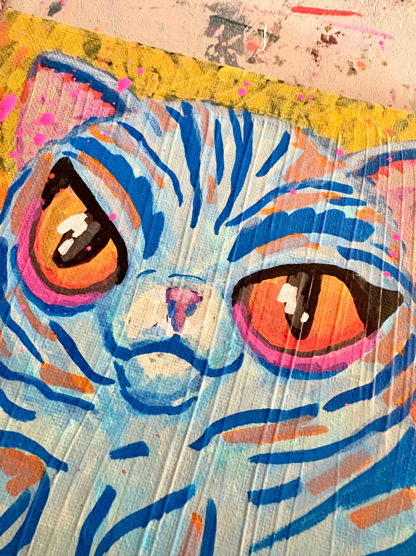 Derpy Blue Cat 8x8 inch Acrylic Painting by Hollie Day