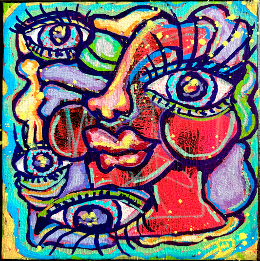Lady in Red 6x6 inches Canvas Acrylic Painting