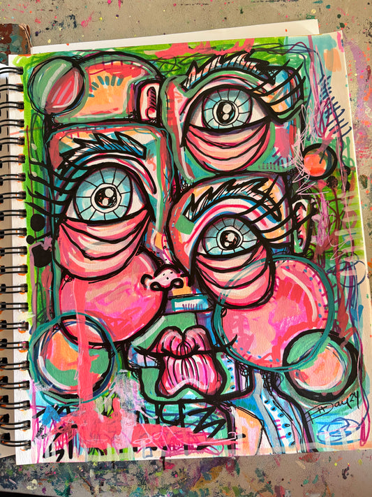 8.5x11 Mixed Media Abstract Cubism Art