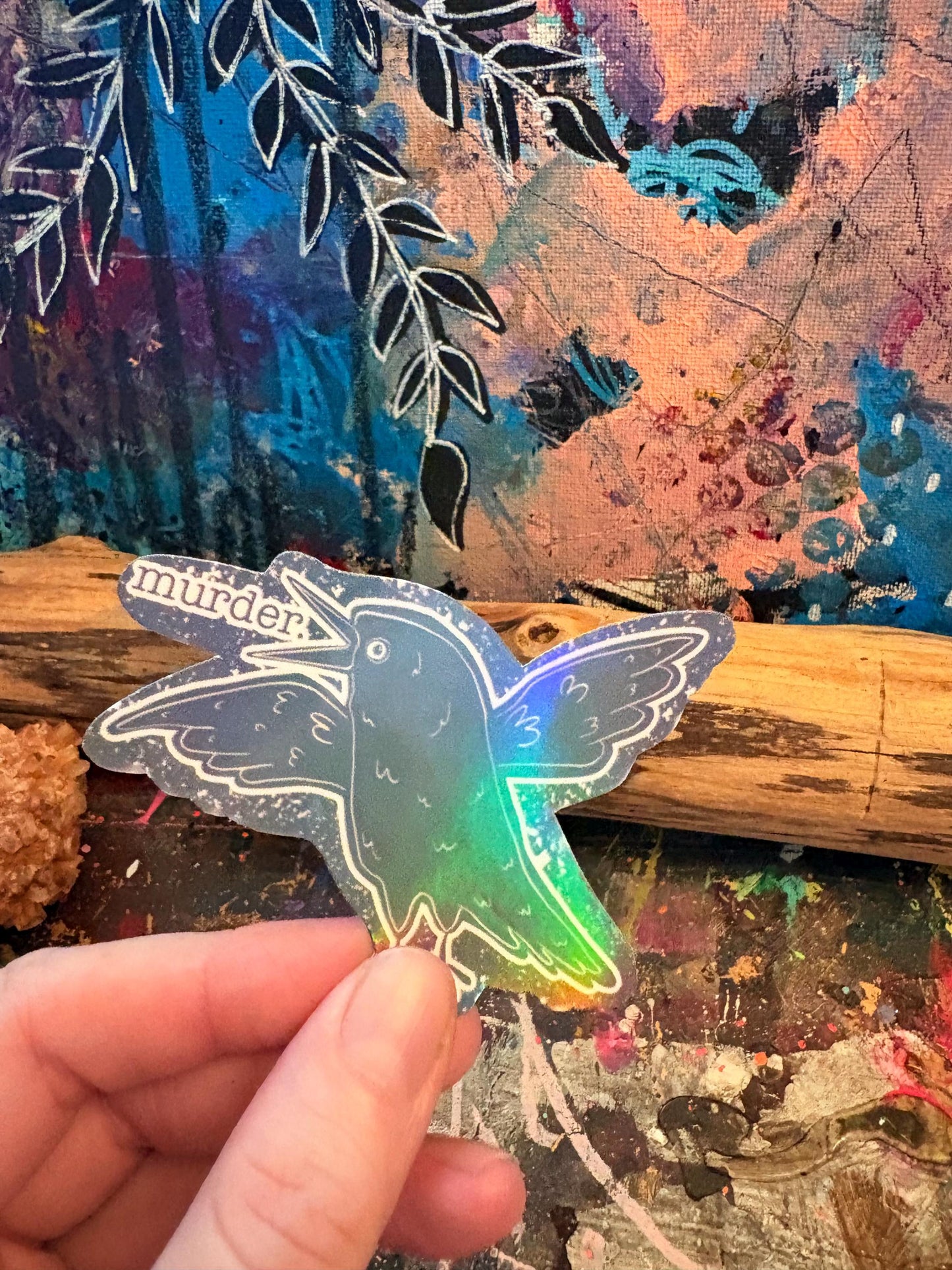 Handmade Crow Sticker: Funny Holographic Bird Art