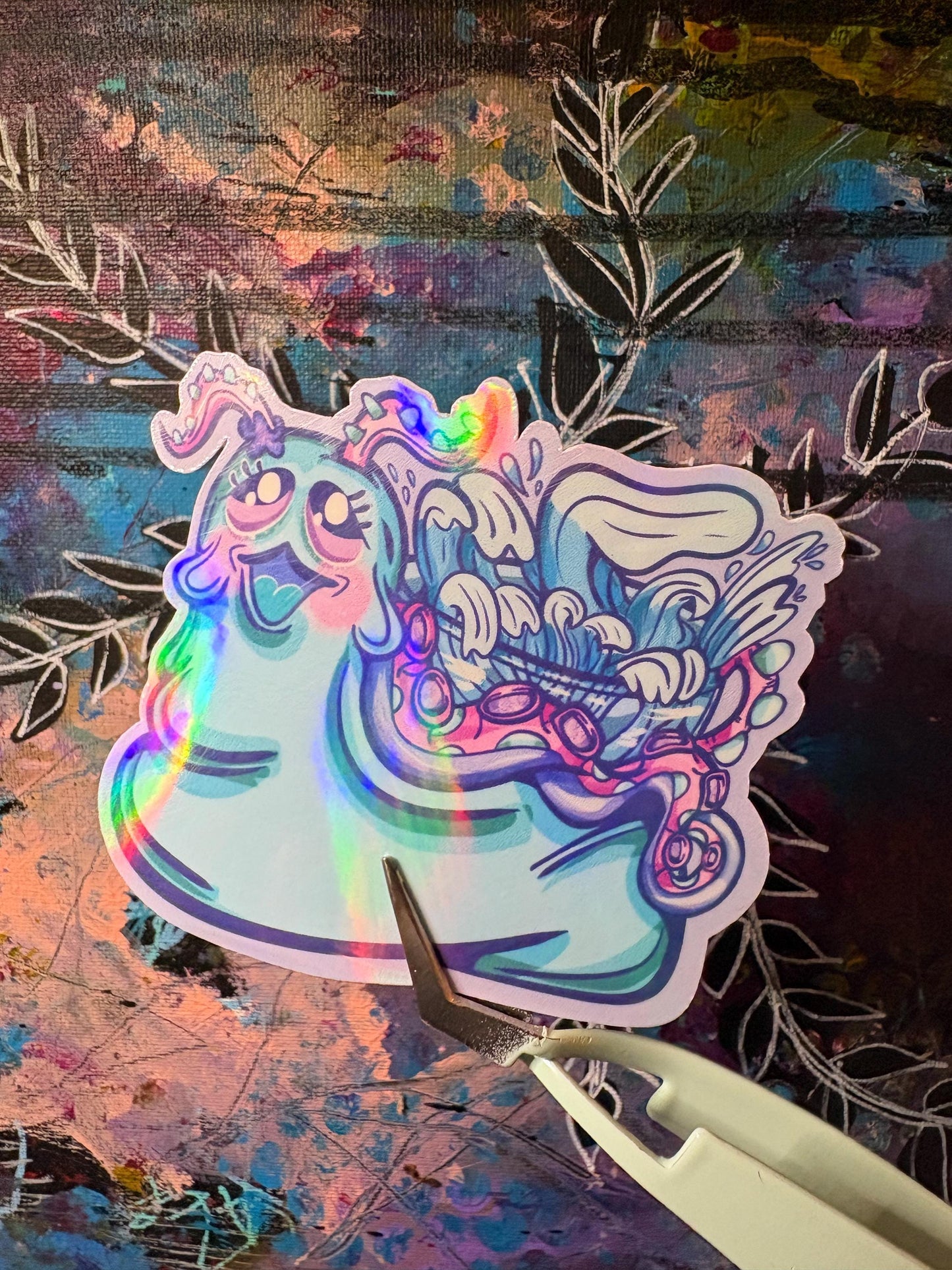 Whimsical Octopus Snail Sticker: Holographic Vinyl - Ocean Mermaid | Hollie Day Art