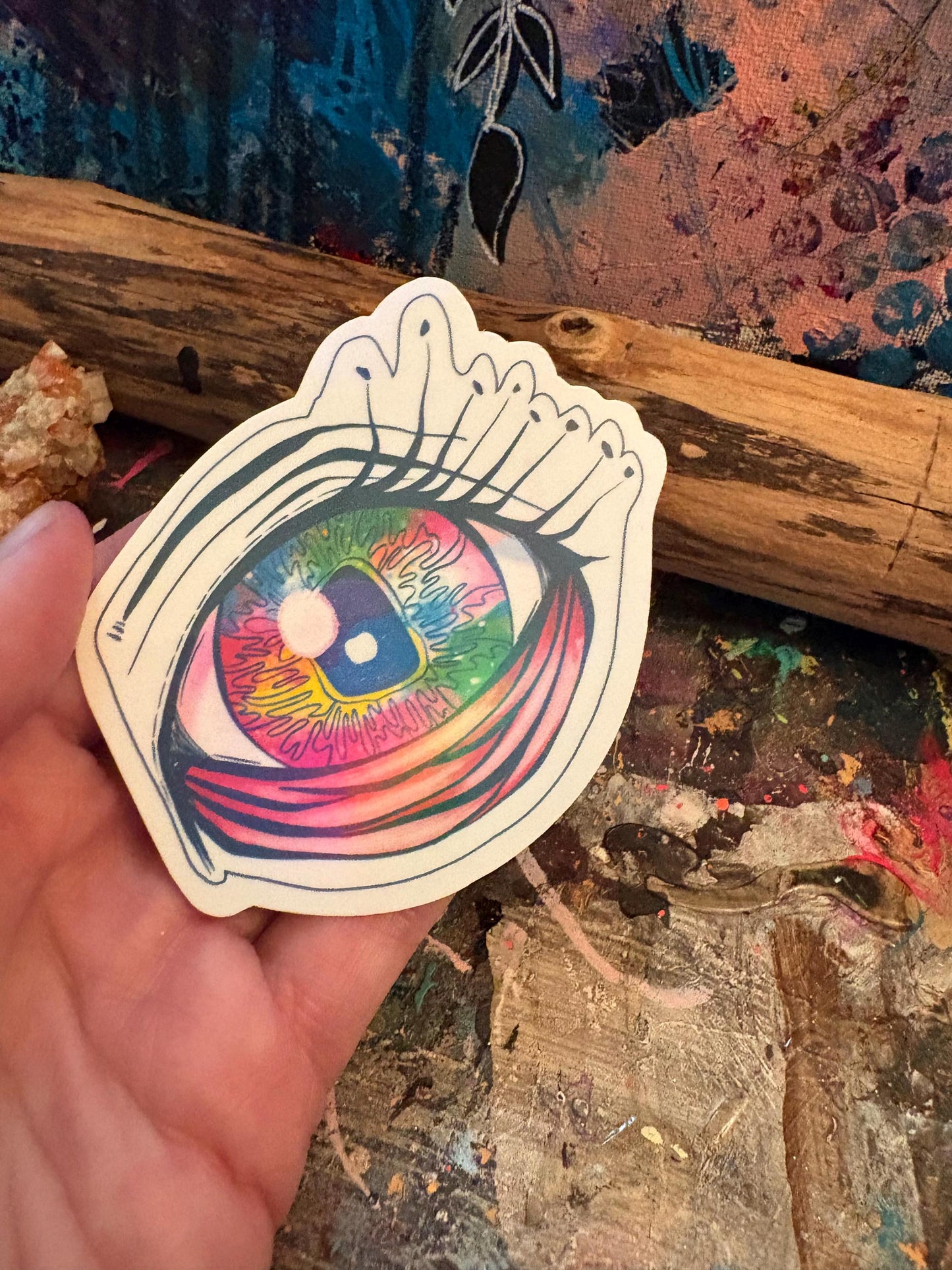 Hand-Drawn Rainbow Eye Sticker | Art Decal, Water Resistant, Rainbow Pride Eye