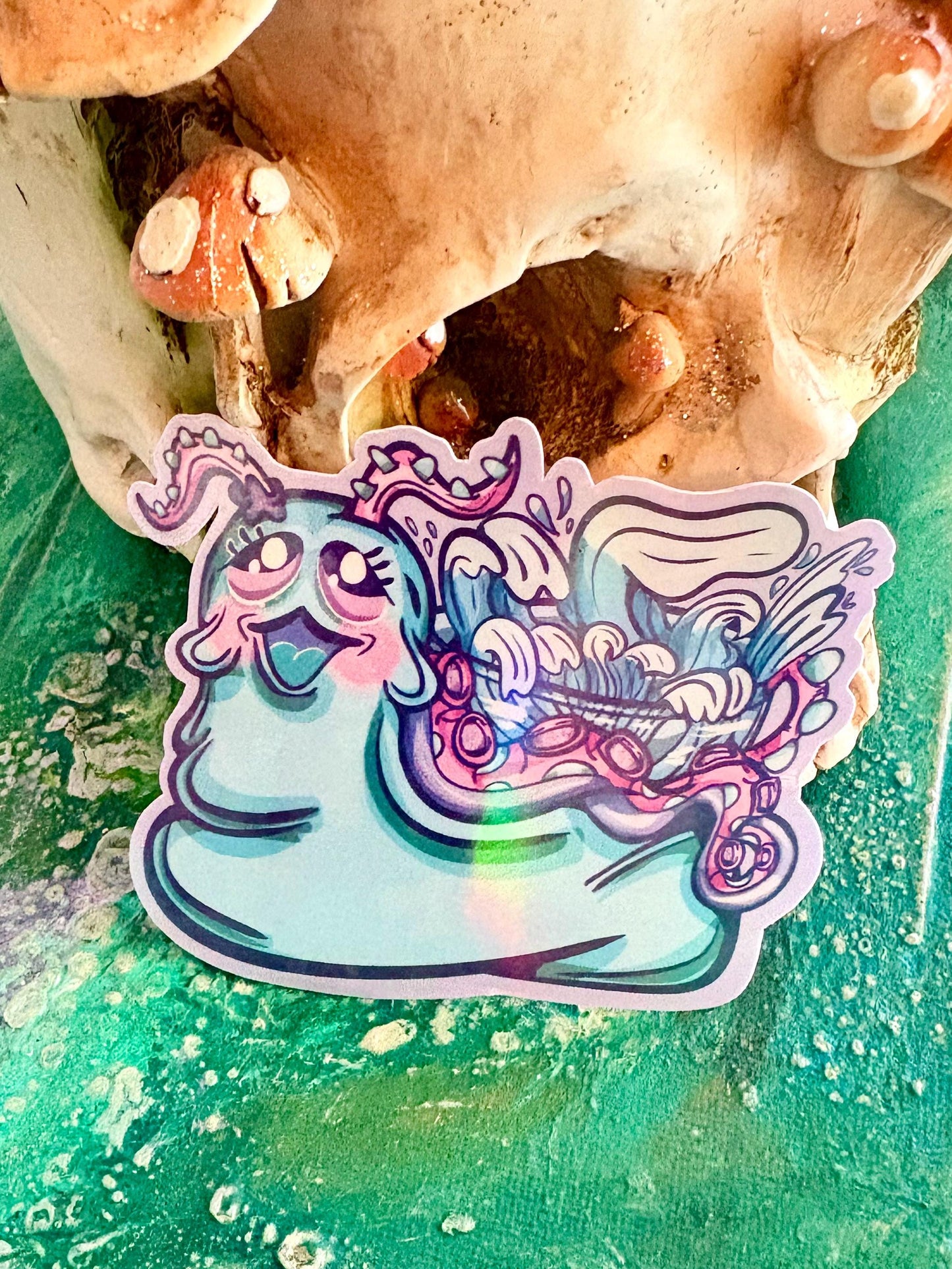 Whimsical Octopus Snail Sticker: Holographic Vinyl - Ocean Mermaid | Hollie Day Art