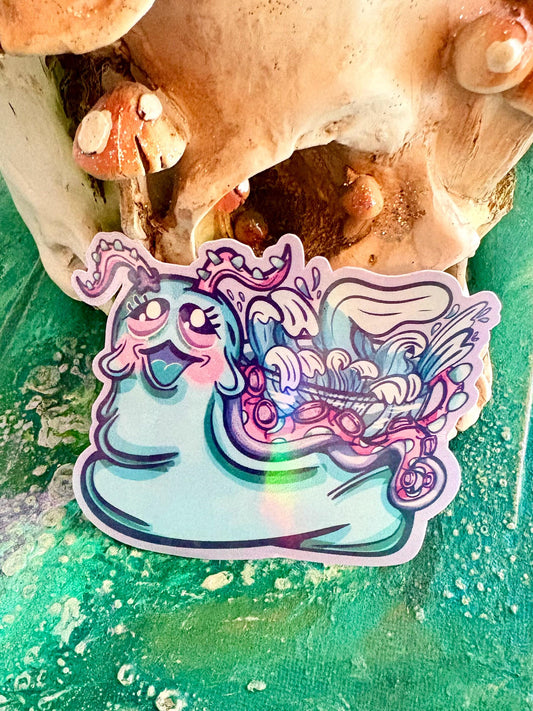 Whimsical Octopus Snail Sticker: Holographic Vinyl - Ocean Mermaid | Hollie Day Art