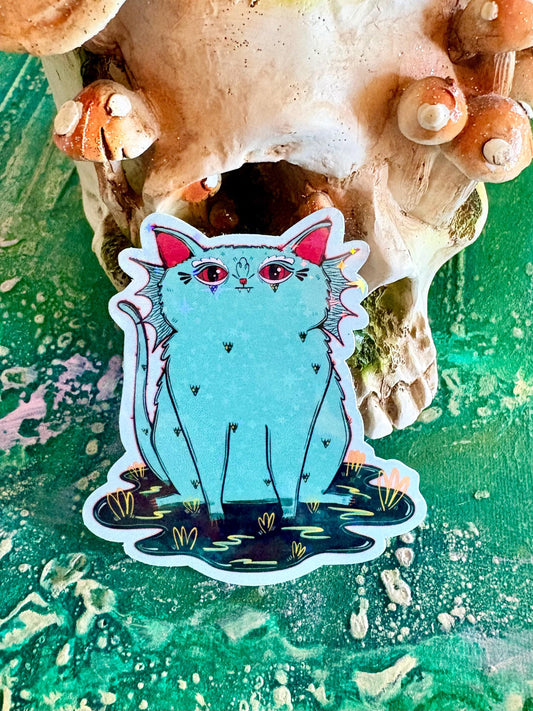 Handmade Sparkly Swamp Cat  Sticker
