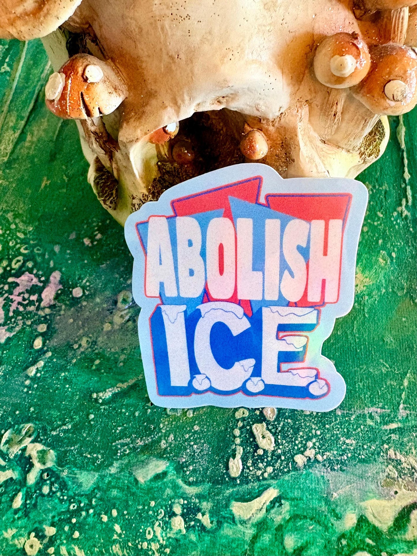 Handmade Abolish ICE Sticker: Hand-Drawn Holographic Anti Fascism Sticker