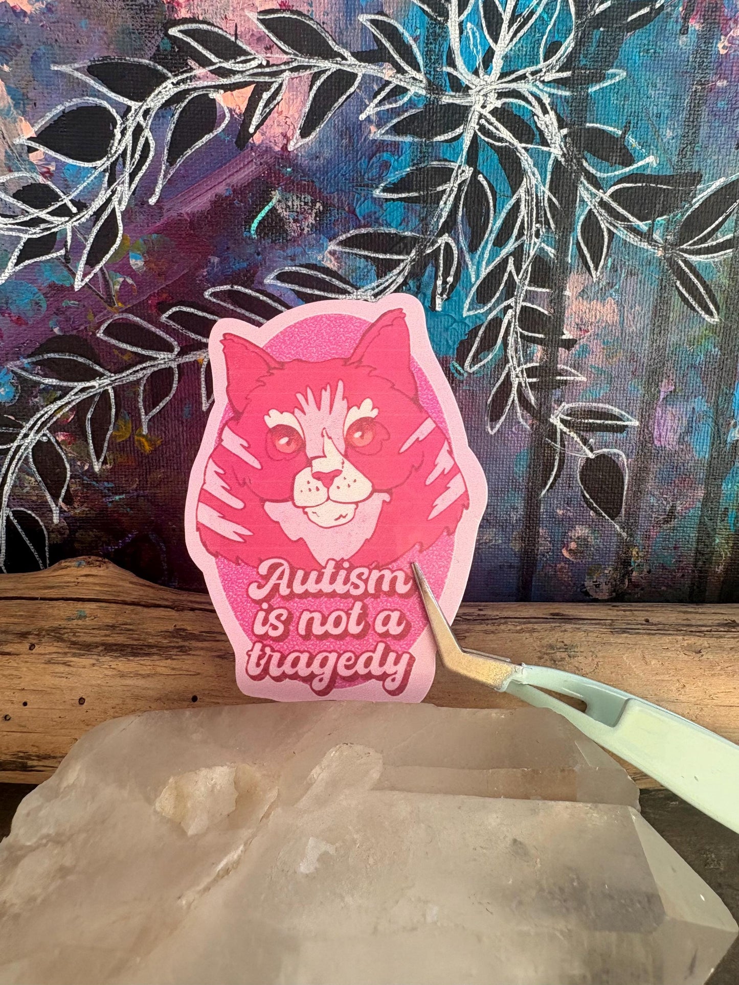 Hand Drawn - Autism Is Not a Tragedy Sticker - Handmade Autism Awareness Sticker: Neurodivergent Cat Art | Hollie Day Artist