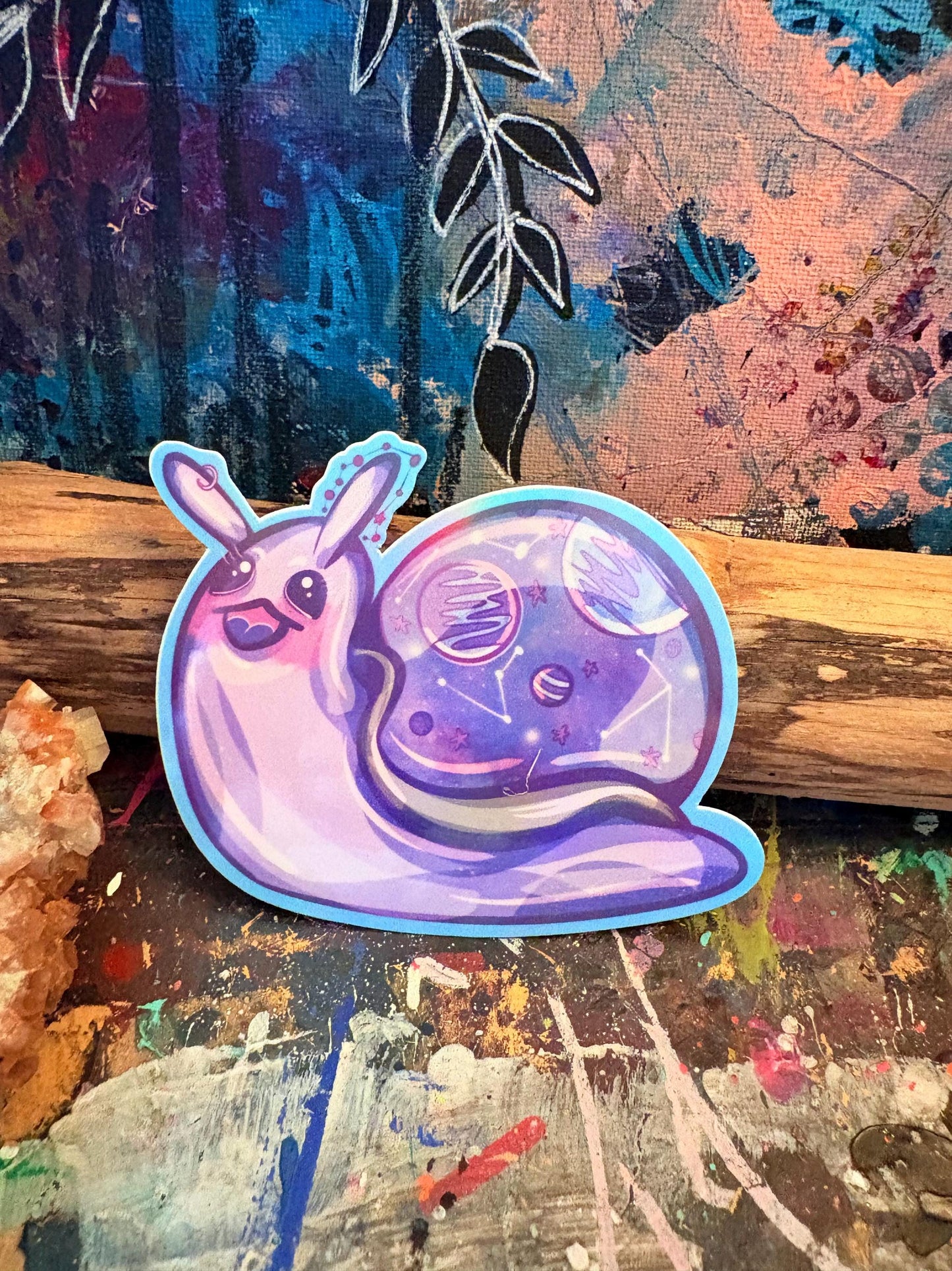 Holographic Universe Snail Sticker: Hand-Drawn Galaxy Vinyl