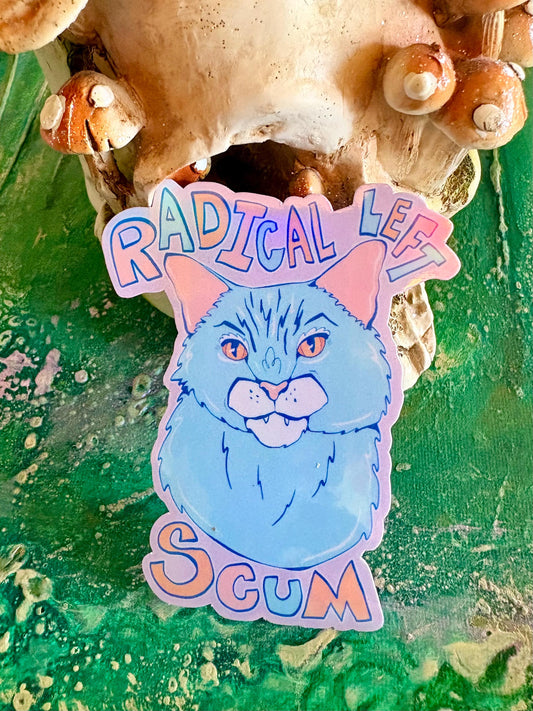 Hand Drawn Blue Cat Sticker – Radical Left Scum Art