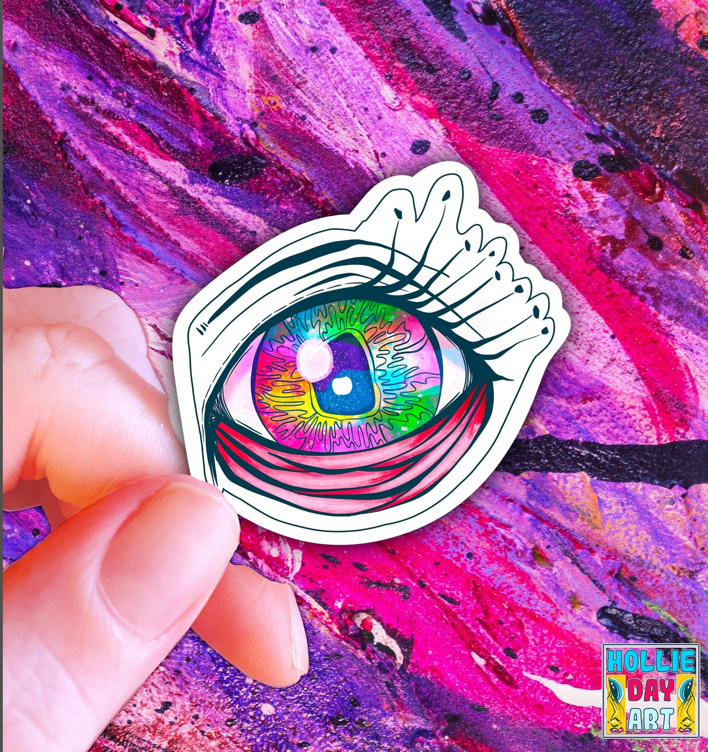 Hand-Drawn Rainbow Eye Sticker | Art Decal, Water Resistant, Rainbow Pride Eye