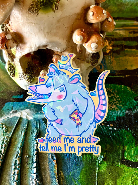 Handmade Possum Sticker: Holographic Hand-Drawn Animal Art | Feed Me and Tell Me I’m Pretty