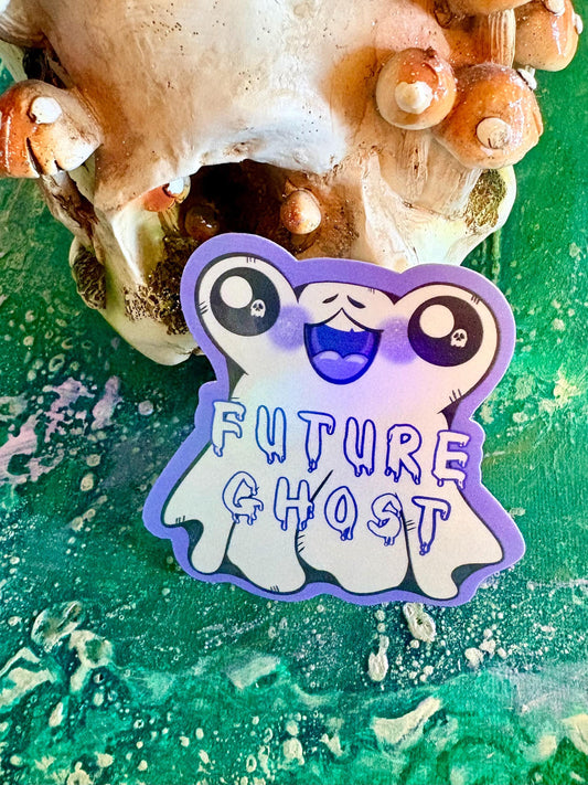 Handmade Future Ghost Frog Sticker | Holographic Spooky Season Vinyl Decal