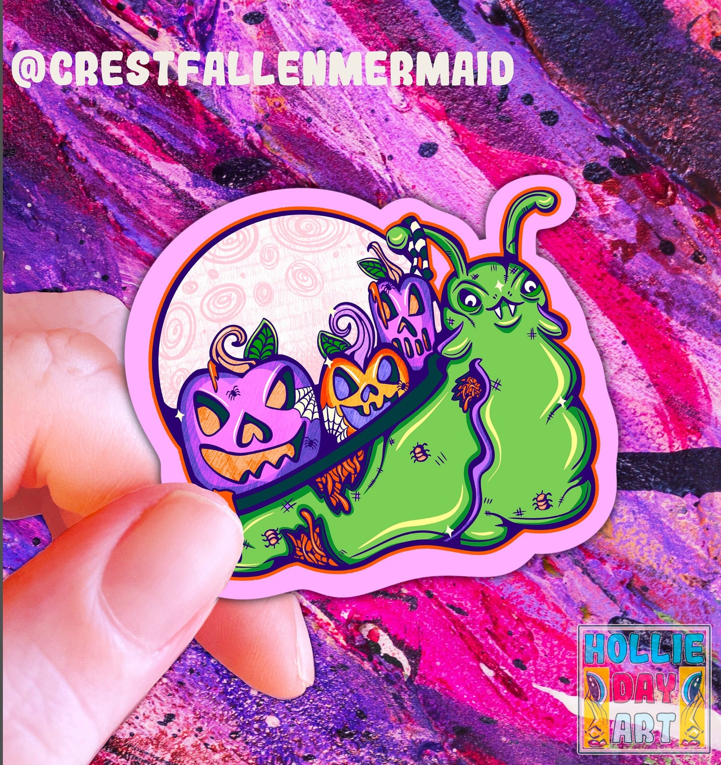 Handmade Sparkly Boogey Monster Snail Holographic Sticker - Hollie Day Art