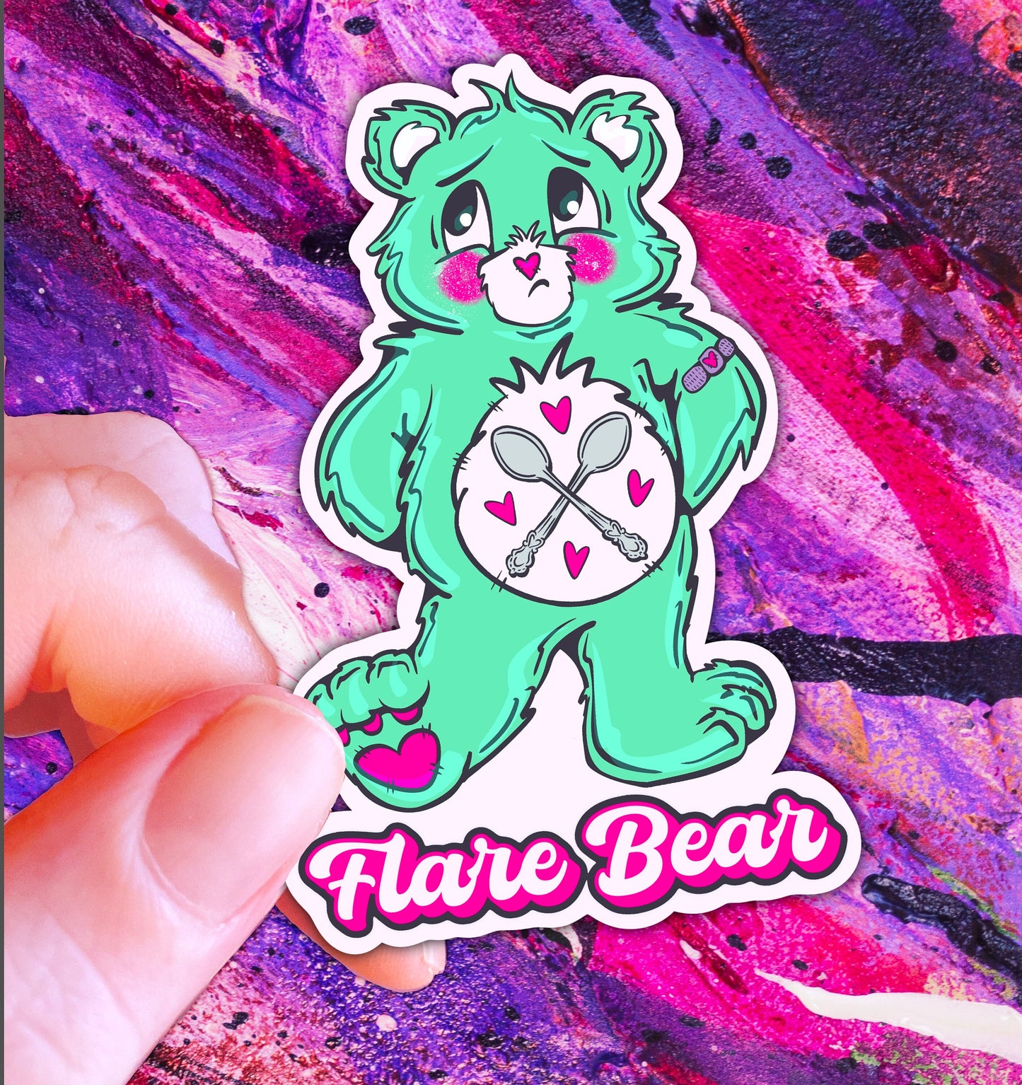 Minty Flare Bear Sticker: Holographic Chronic Illness Spoonie Art