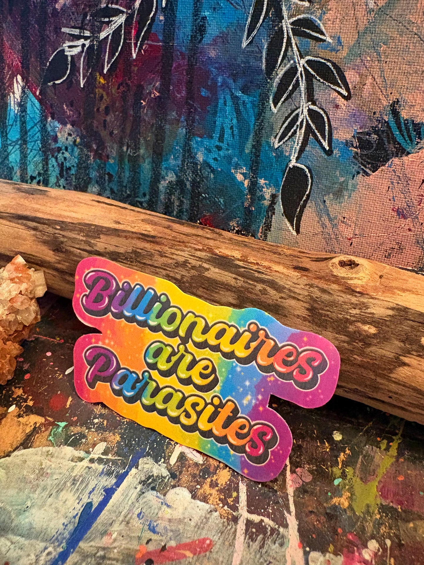 Handmade Billionaires are Parasites Sticker (holographic)