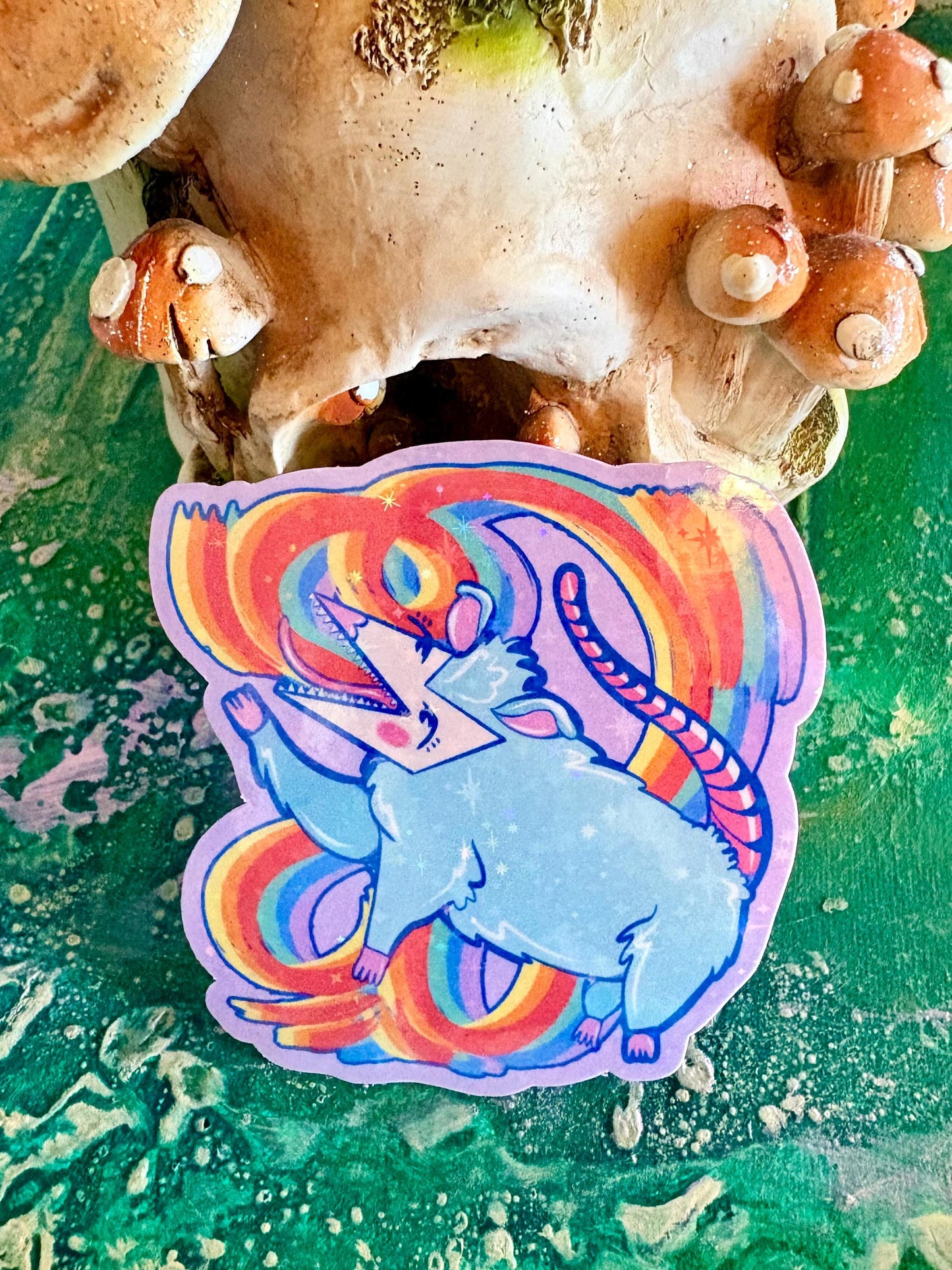 Sparkly Rainbow Possum Sticker