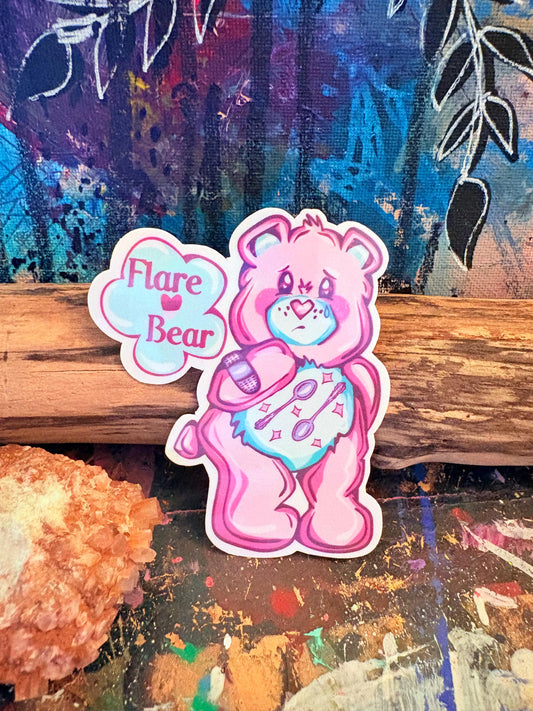 Hand Drawn Flare Bear Sticker: Pink Holographic Sticker