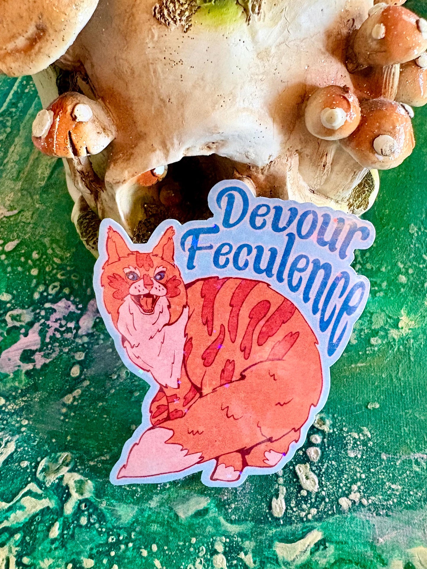 Handmade Sparkly Devour Feculence Cat Sticker