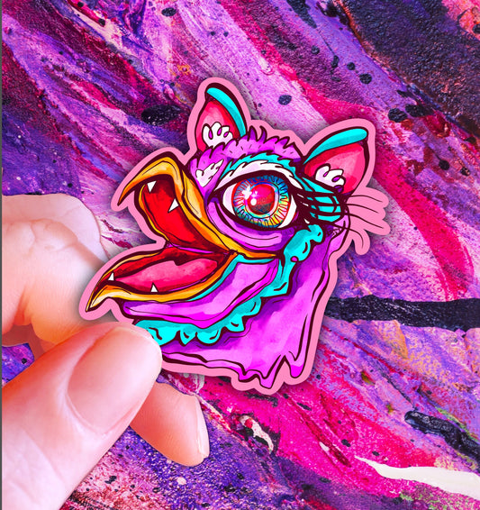 Weird Birb Sticker | Furby Inspired Nostalgia Art | Holographic Vinyl Decal