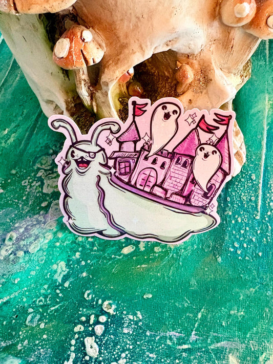Handmade Sparkly Pirate Snail Sticker: Hand Drawn Holographic Spooky Halloween Ghost Sticker