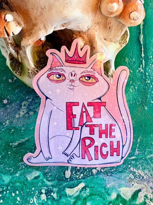 Sparkly Pink Cat Sticker: Holographic Political Laptop Decal (Water Resistant)