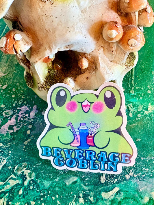 Handmade Beverage Goblin Frog Sticker: Spoonie Vinyl Decal - Hollie Day Art