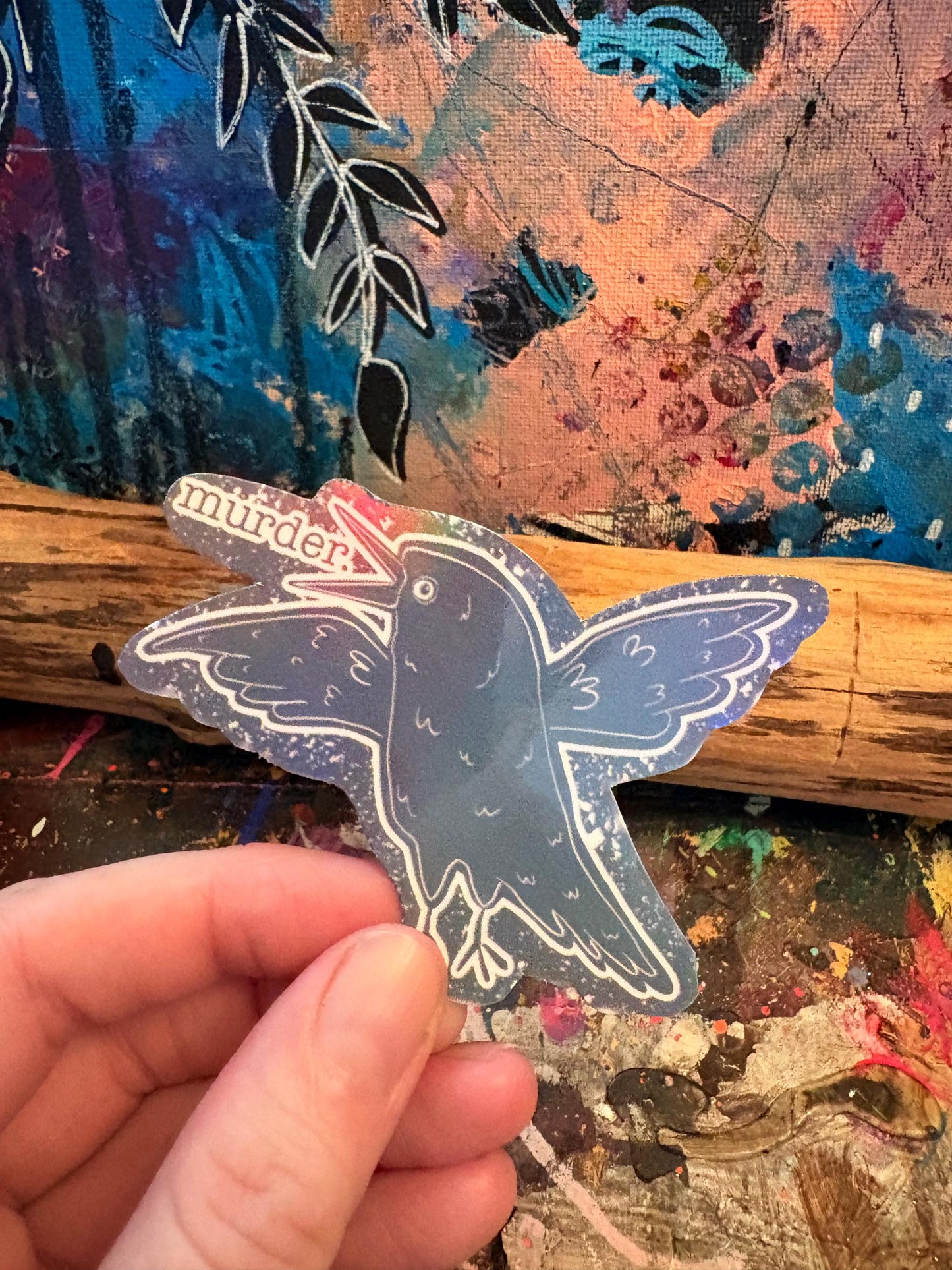 Handmade Crow Sticker: Funny Holographic Bird Art